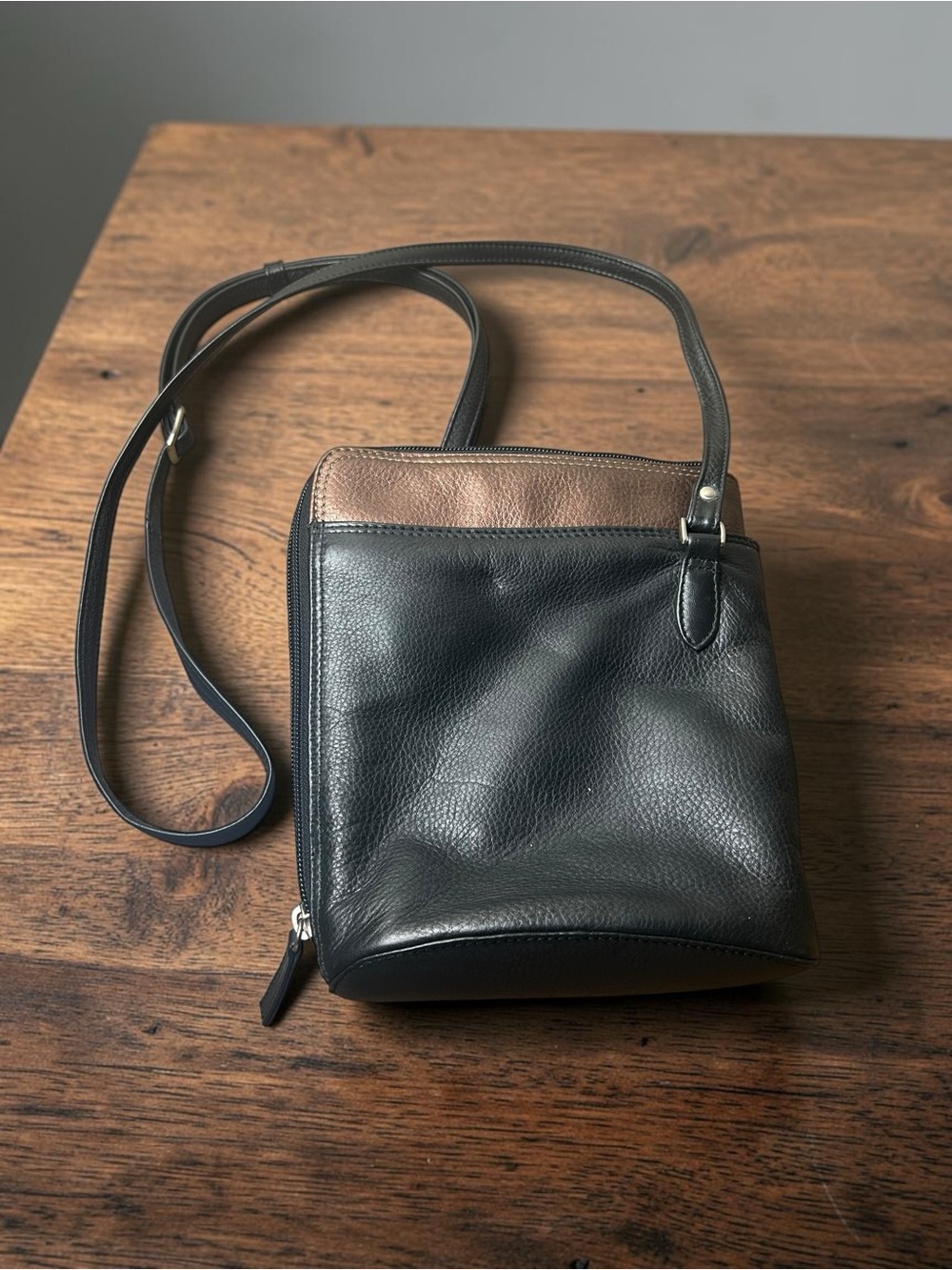 Derek Alexander Black Bronze Leather Crossbody Bag